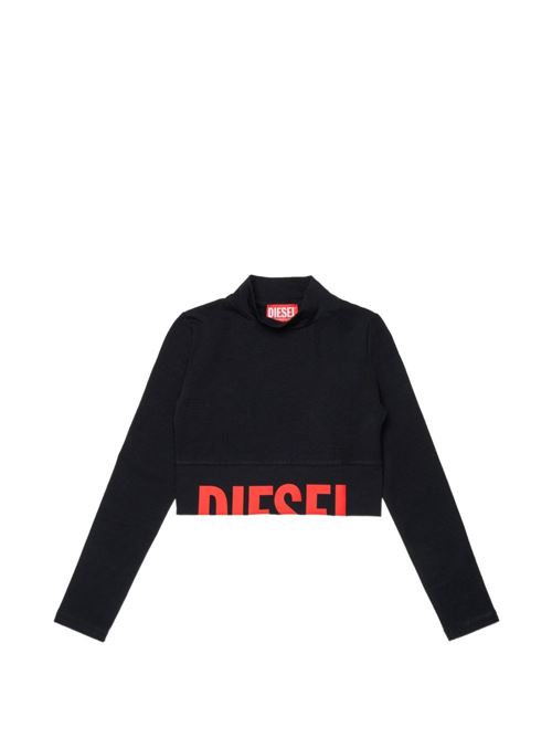 T-shirt bambina Diesel nera cropped a maniche lunghe con logo DIESEL KIDS | J02935KYA0LK900